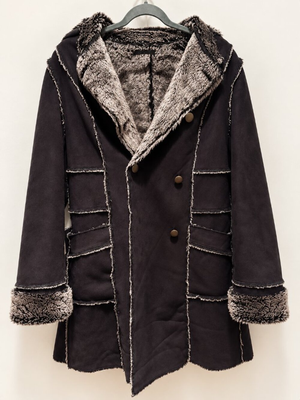 Venus Brown Faux Shearling Fur Trim Hooded Coat Y2K